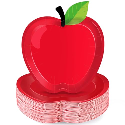 50Pcs Back to School Apple Party Paper Plates, Back to School Paper Plates, Red Apple Shaped Disposable Tableware Dinnerware for First Day of School Party Supplies Graduation Kindergarten Preschool