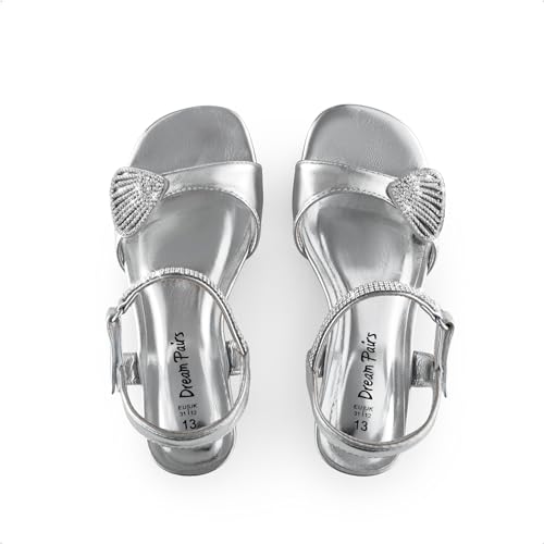 Image of DREAM PAIRS Girls Sandals Ankle Strap Square Toe Low Heel Crystal Shell Wedding Party Flower Dress Shoes for Little Kids /Big Kids
