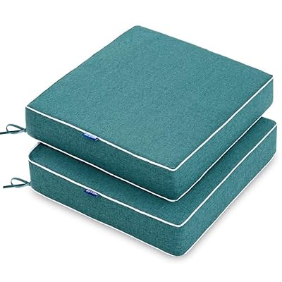 MIULEE 19 x 19 x 3 Inch Outdoor Chair Cushions,Waterproof Seat Cushions for Patio Furniture Garden with Ties Patio Chair Cushions Set of 2,Turquoise