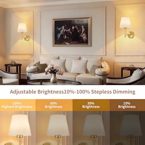 Image of Battery Operated Wall Sconce Set of 2, Rechargeable Wireless Wall Lights with fabric Lampshade, 5200mAh Dimmable Bulbs with Remote,15 Colors Wireless Wall Lamps for Bedroom Living Room Hallway Decor