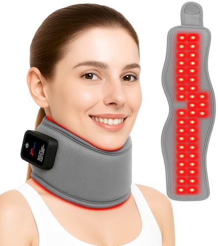 Red Light Therapy Neck Brace - 660nm Red & 850nm Infrared LED Heated Cervical Collar for Neck Pain Relief & Support, Adjustable Wireless Cervical Collar for Office, Sleeping, at-Home Therapy (Grey)