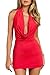 Women's Sexy Backless V Neck Mini Dress Summer Club Night Sleeveless Tight Cocktail Dresses Small, Red