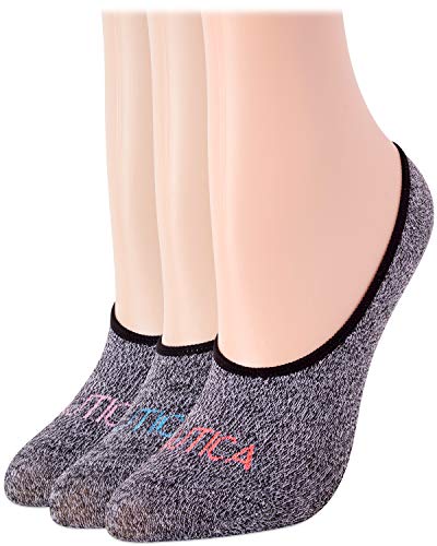 Nautica Women's No Show Stretchy Sport Liner Socks with Non Slip Grip (3 Pack), Shoe Size 4 - 10, Heather Grey