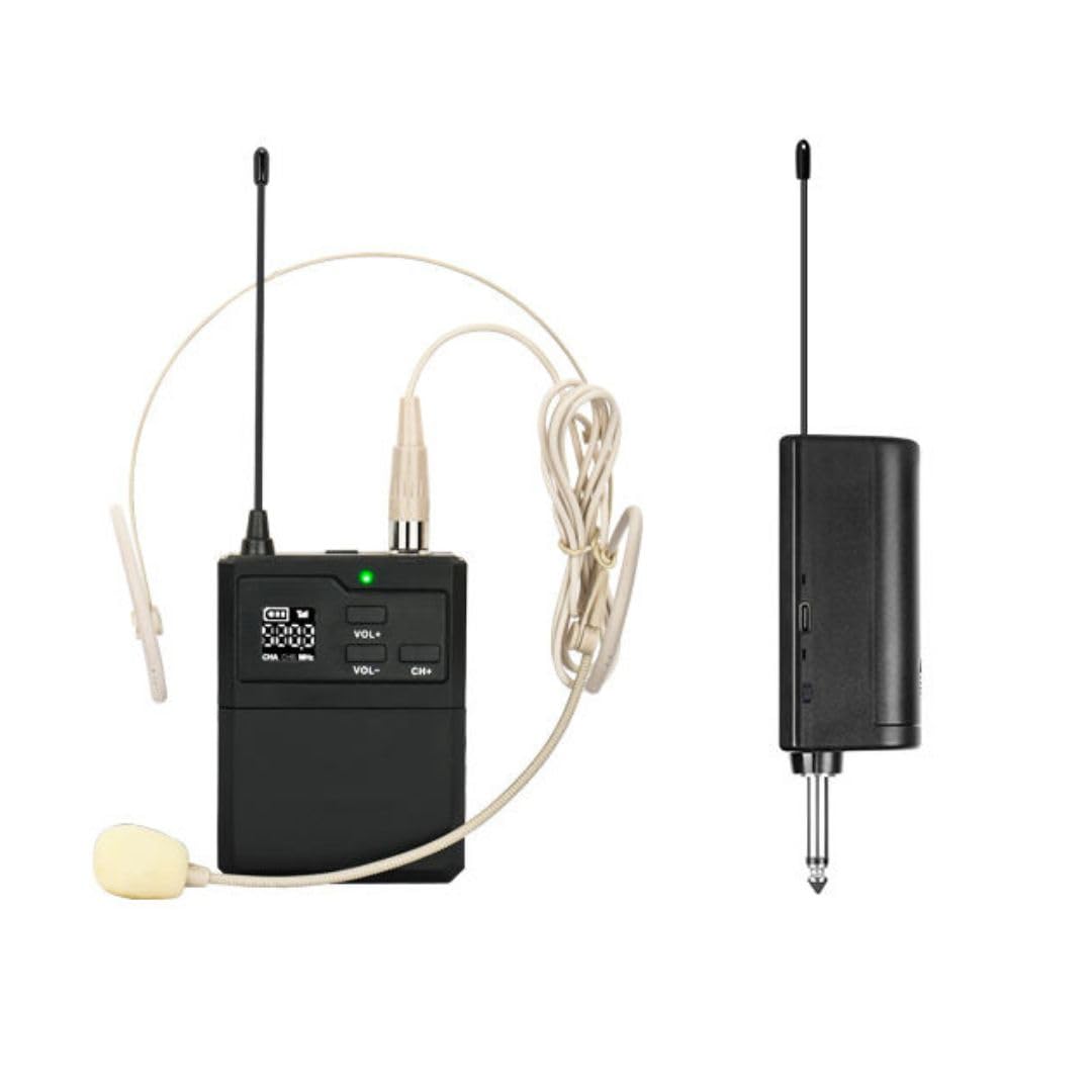 kh UHF All-in-One Wireless Microphone System, 100ft Long Range Clip-On Lavalier & Headset Mic, Waist Pack Transmitter with Receiver for Karaoke, Church, Speech & Public Speaking (Single_Headset)-picture-12