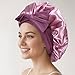 HFZRZFH Double Layer Satin Bonnet for Sleeping Women, Reversible Silk Hair Bonnet with Adjustable Elastic Tie Band, Large Sleep Cap for Curly Hair, Braids, All-Night Hair Protection - Lilac/Pink