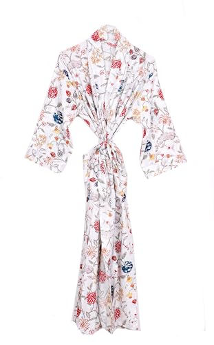 Image of Pure 100% Cotton Robe For Womens Bathrobe Dressing Gown Long sleepwear Free Size Kimono