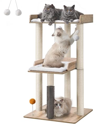 FourFurPets 43.7' Cat Tree, Modern Cat Tree Tower, Cat Tower for Indoor Cats Large Adult, Cat Condo with Scratching Post, Large Perch and Removable Pads, Greige
