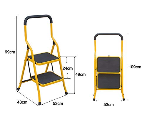 Tabouret escabeau pliable 2 marches compact et portable couleur jaune