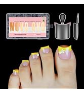 NOVO OVO Short Toe Nail Tips Press on with Moon Curve, Thick Sharp Square Full Cover Soft Gel Fal...