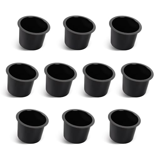 GSE Games & Sports Expert Jumbo Aluminum Cup Holder, Drop-in Cup Holder for Casino Poker Tables, Work Desks, Boats, RVs, Cars & Trucks (Black, 10-Pack)