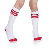 Baby, Toddler and Kids Knee High Tube Socks for Boys and Girls with Grips (1 Pair) (6-10 Years, White/Red)