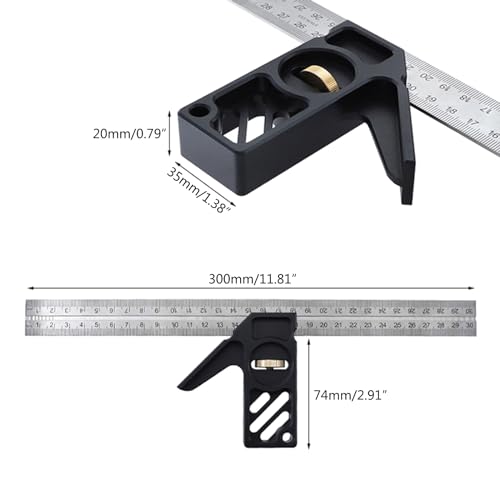 Règle de combinaison réglable 30 cm avec rapporteur équerre métallique - 4