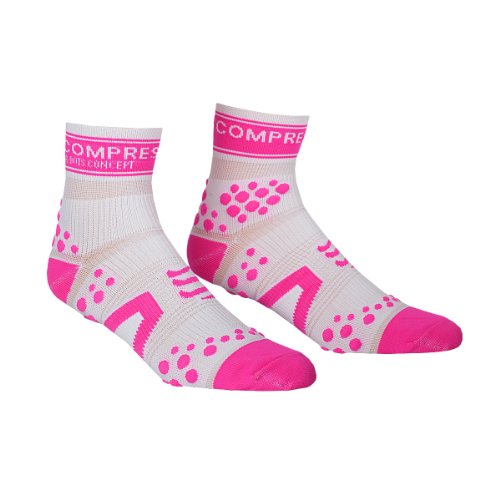 COMPRESSPORT Pro Racing V2 Run Hi - Calcetines para Hombre, Color Blanco/Rosa, Talla L