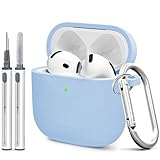 Woyinger for Airpods 4th Case Cover, Come with Cleaner Kit,Soft Skin Silicone Case Cover with Keychain, Full Protective Case for Men and Women, Compatible with AirPods 4th Generation Case,Sky Blue