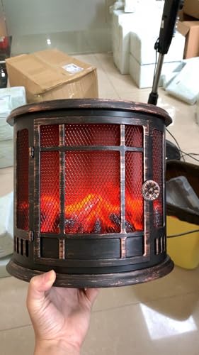 Image of Small Cozy Fireplace Lantern Traditional Realistic Log Wood Burning Flame Effect Ligh LED Charcoal Style Table LampFor Indoor & Outdoor Use