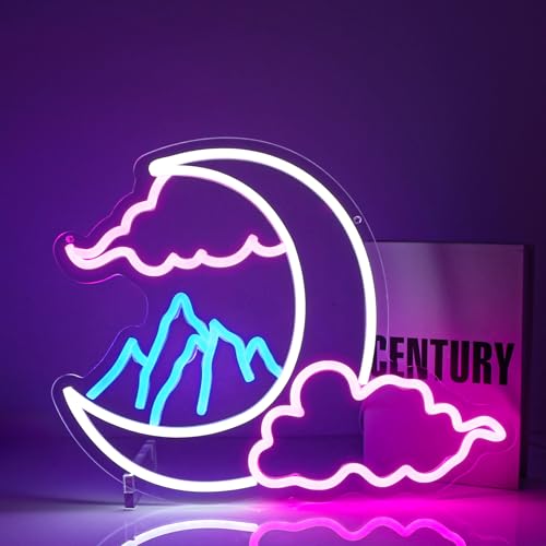 Image of Cloud Moon Mountain Neon Sign Led Neon Lights Neon Signs for Wall Decor Light Up Sign for Birthday Party Club Gift