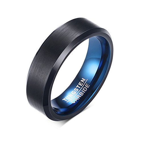 Asma Jewel House 6mm Blue Real Tungsten Carbide Black Wedding Promise Ring for Men/Boys