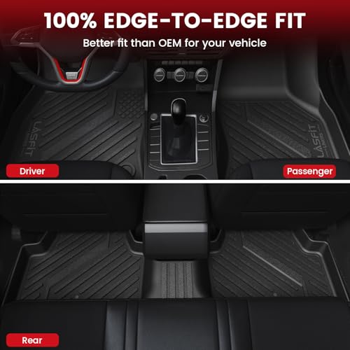 Image of LASFIT Floor Mats & Cargo Mats for Volkswagen Jetta & Jetta GLI 2025 2024 2023 2022 2021 2020 2019, All Weather TPE Custom Fit Floor Liners for VW Jetta 1st & 2nd Row Car Mats & Trunk Mats, Black