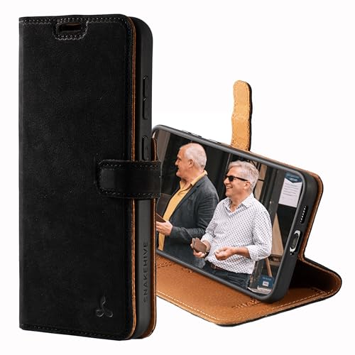 Snakehive Samsung Galaxy S23 Plus Leather Case | Genuine Leather Wallet Phone Case with Card Holder | Flip Folio Case/Cover with Stand | Compatible with Samsung Galaxy S23 Plus | (Black)