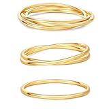 YIKOXI 3Pcs 14K Gold Filled Rings for Women 1mm Interlocked Rolling Ring for Women Stacking Gold Band (3Pcs Gold Rings, 9)