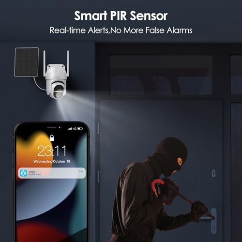 Image of SEHMUA Solar Security Cameras Wireless Outdoor, 2K 360 View Battery Powered Outdoor Camera, WiFi Home Security with Spotlight Color Night Vision, PIR Sensor, 128GB Memory Card Included, White