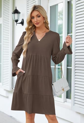 MEROKEETY Women's 2025 Long Sleeve Midi Dress V Neck Flowy Swing Ruffle Tiered Fall Casual Dresses4