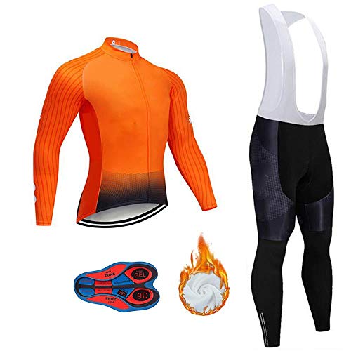 Men Cycling Clothing Set Winter Long Sleeve Jacket Bike Jersey Kit Plus Velvet Riding Clothes + Cycling Pants with 20D Pad