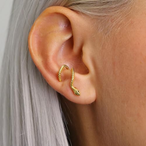 Huggie Earrings for Women-14K Gold/Silver/Black Plated Safety Pin Starfish Butterfly Snake Pearl Bee Earrings for Women Gold Hoop Earrings4