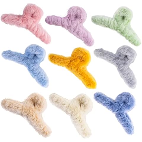 9PCS Fluffy Plush Hair Claw Clips, SoZone Colorful Winter Hair Barrettes 4.2 Inch Large Non-Slip Hair Clips Super Grip Elegant Hair Accessories for Girls Woman Thick Long Hairs Cover