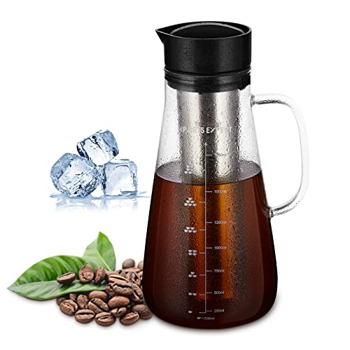 Cafetera de cerveza fría, jarra de té de café helado de 2 litros/65 onzas con filtro extraíble para café frío caliente, bebida de frutas (material de vidrio) Cover