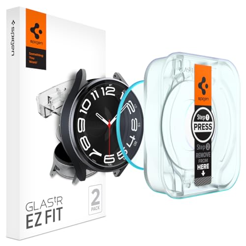 Spigen EZ Fit ガラスフィルム Galaxy Watch 6 Classic 43mm 用 貼り付けキット付き Galaxy Watch6 Classic 43mm 対応 保護 フィルム 2枚入