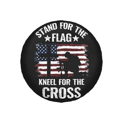 Image of American Flag Spare Tire Cover Stand for The Flag Wheel Cover 15 Inch | Red White Blue，Polyester，Protectors Tire Cover，Waterproof，Dust-Proof，Universal，Fit for RV Jeep SUV Motor Travel Camper Tires