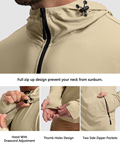 Image of Men's UPF 50+ Light Jacket Full Zip Sun Protection Hoodie Long Sleeve Sun Shirts for Men Hiking Fishing Zip Pockets
