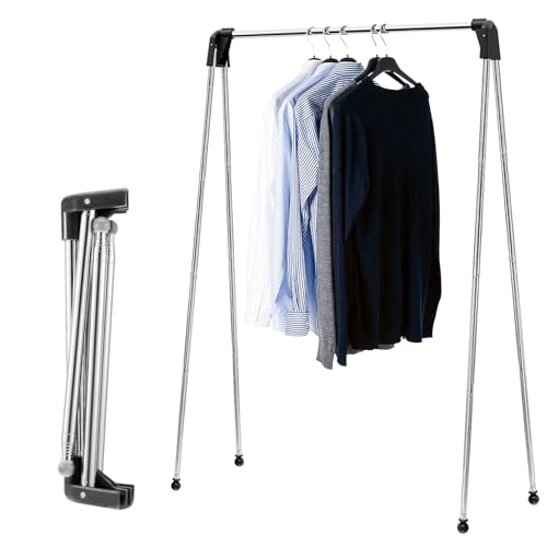 Kleiderstange Klappbar Aus Edelstahl, 13-27 Zoll Teleskop Wäscheständer, Stabiler Ausziehbarer Kleiderstänge, Verstellbarer Turmwäscheständer Für Wäsche Zu Hause, Camping, Reisen Im Freien (Schwarz)