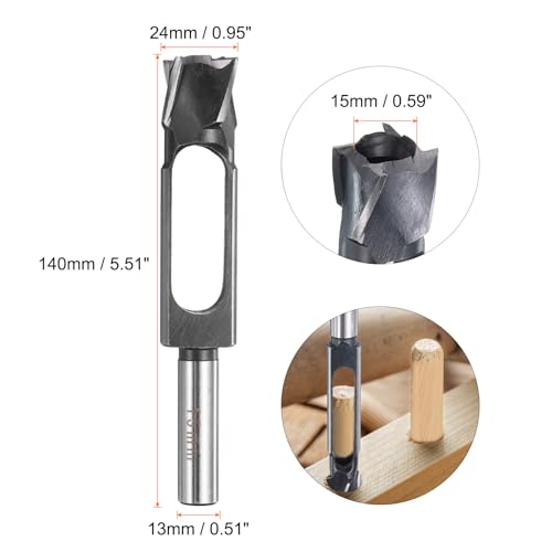 Image of HARFINGTON Wood Tenon Dowel Plug Cutter 15mm Metric Tenon Dowel Cutting Tools Drill Bit High Speed Steel Wood Plug Dowel Cutter with Round Shank for Woodworking Furniture Making