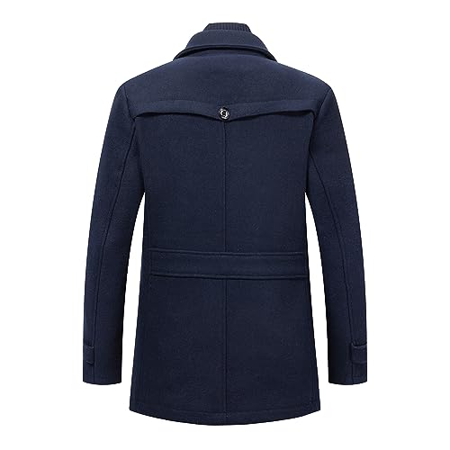 PRIJOUHE Men's Wool Blend Jacket Single Breasted Slim Fit Thick Winter Windproof Pea Coat with Removable Scarf2