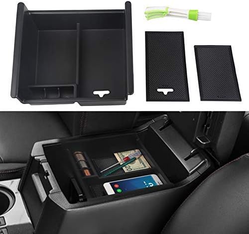 Compatible with Center Console Organizer Insert Tray Toyota 4 Runner 2010 2011 2012 2013 2014 2015 2016 2017 2018 2019 Accessories with USB Hole Center Armrest Storage Box with A Cleaner Brush