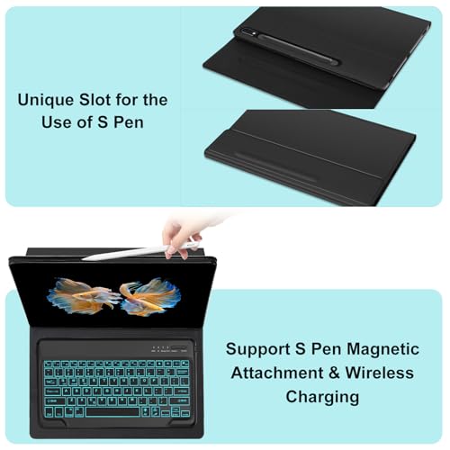 Image of Galaxy Tab S10 Ultra /S9 Ultra /S8 Ultra Keyboard Case 14.6 inch, 7-Color Backlit, Smart Magnetic Detachable Wireless Bluetooth Keyboard, Slim Protective Folio Case with S Pen Holder, Auto Sleep /Wake