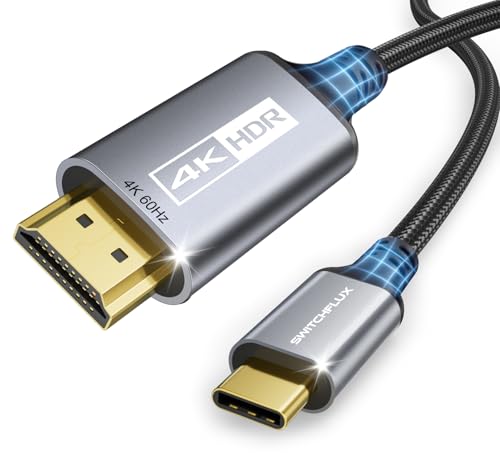 SWITCHFLUX USB-C to HDMI Cable 3Ft [4K@60Hz] High-Speed USB Type C to HDMI 2.0 Braided Cord (Thunderbolt 3/4 Compatible) for iPhone 15 Series, MacBook Pro/Air, iPad Pro, Galaxy S8 to S23