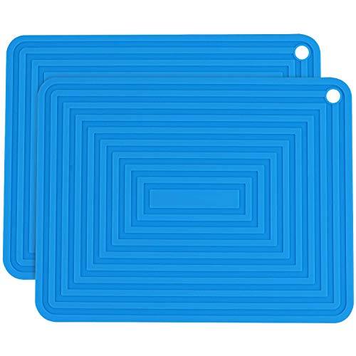Image of 2 Pack Silicone Sqaure Line Trivet Mats /Hot Pads,Pot Holder,9 inchx12 inch Non Slip Flexible Durable Heat Resistant Pot Coaster Kitchen Table Mats (Pack 2 Blue)