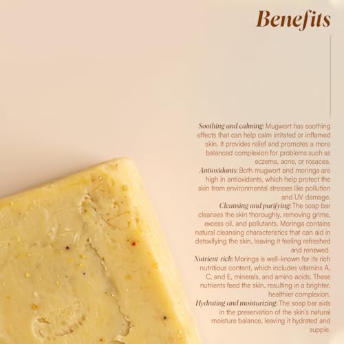Image of Agapi Sikkim | Handcrafted In Sikkim Mugwort Moringa Soap Bar with Organic Mugwort extract, Moringa, Coconut Oil, Olive Oil, Palm Oil, Sunflower Oil | Hydrating Coconut & Olive Oils | Natural - 100gm
