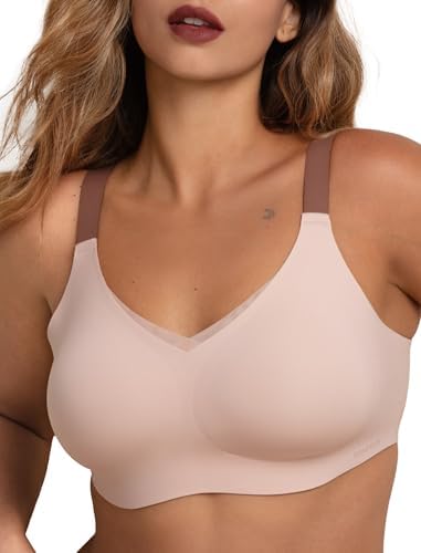 COMFELIE Women No Underwire Bra Comfy Seamless Bras Full Coverage Mesh Bralette with Adjustable Contrast Color Strap S-4XL
