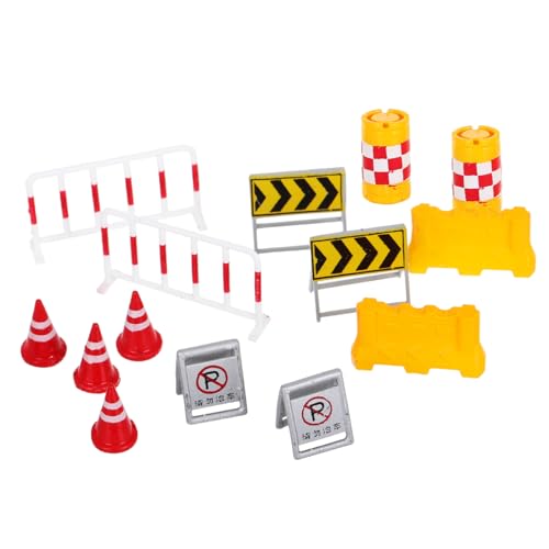 HOOTNEE Miniature Traffic Cones Set 14pcs Road Barrier Toys Kids Playset Street Signs for Photography Decor Display