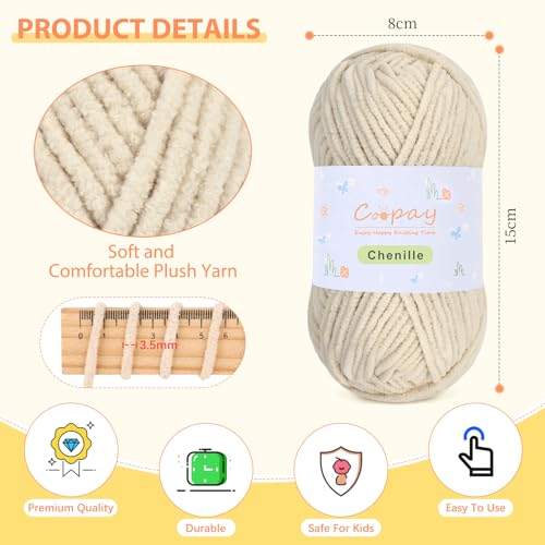 Image of Coopay Chenille Yarn for Crocheting, 8 Pack Medium Weight Yarn - CYC #4 - Total 520yd, Soft Crochet Yarns for Plush Toys, Blankets, Scarves (Khaki)