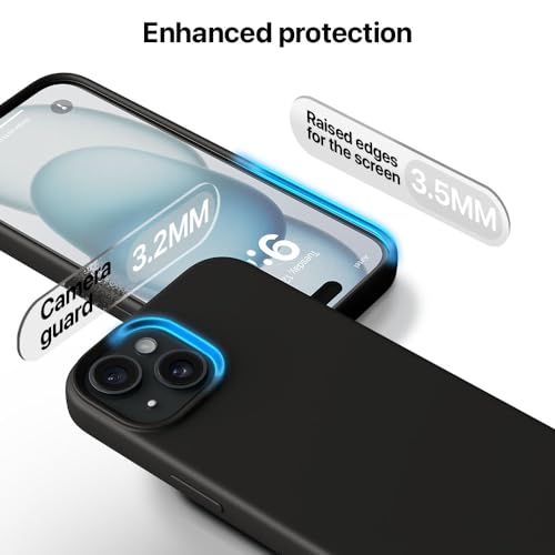 Image of Vaku Luxos Silicone Back Cover Case For iPhone 15 Plus Shockproof Anti Scratch Slim Fit Protective Design Military-Grade Protection Support Mag-Safe Wireless Magnetic Charging-Black