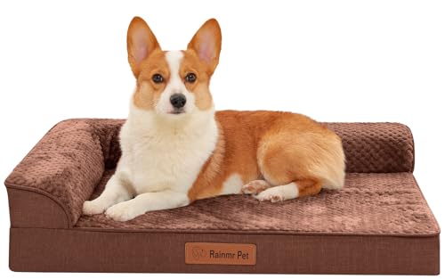 Image of Rainmr Waterproof Dog Bed for Small Dogs - Orthopedic Memory Foam Puppy Couch Sofa, Removable Cover & Anti-Slip Bottom, 35x23 Inches, Brown