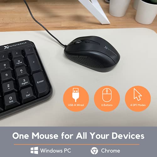 X9 Performance USB Wired Mouse for Laptop - 6 Button With Side Buttons and Up to 3200 DPI - Comfortable Soft Click Corded for Chromebook and PC/Mac - Matte Black