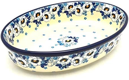 Polish Pottery Baker - Oval - Medium - White Poppy