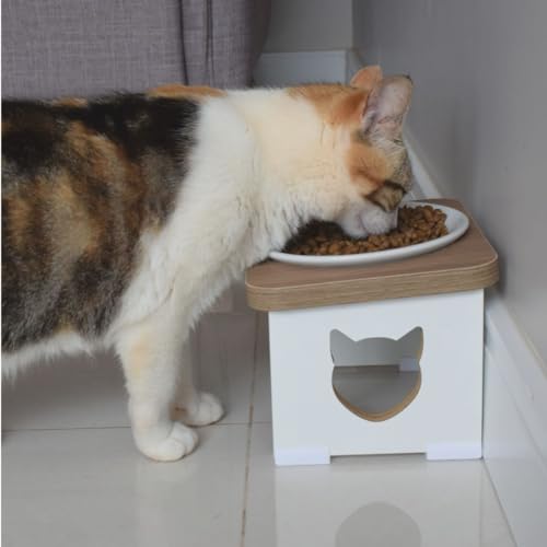 Comedouro Elevado Gato Pet MDF - Porcelana