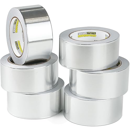 Image of Aluminum Foil Tape,6-Pack,2'' x 75 Feet,Silver Metal HVAC Tape,High Temperature Dryer Vent Insulation Tape for Ductwork,Air Ducts,Metal Repair,Heat Resistant